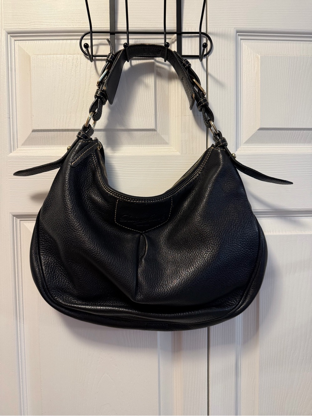 Dooney & Bourke Black Pebbled Leather Hobo Shoulder Bag Pink Lining